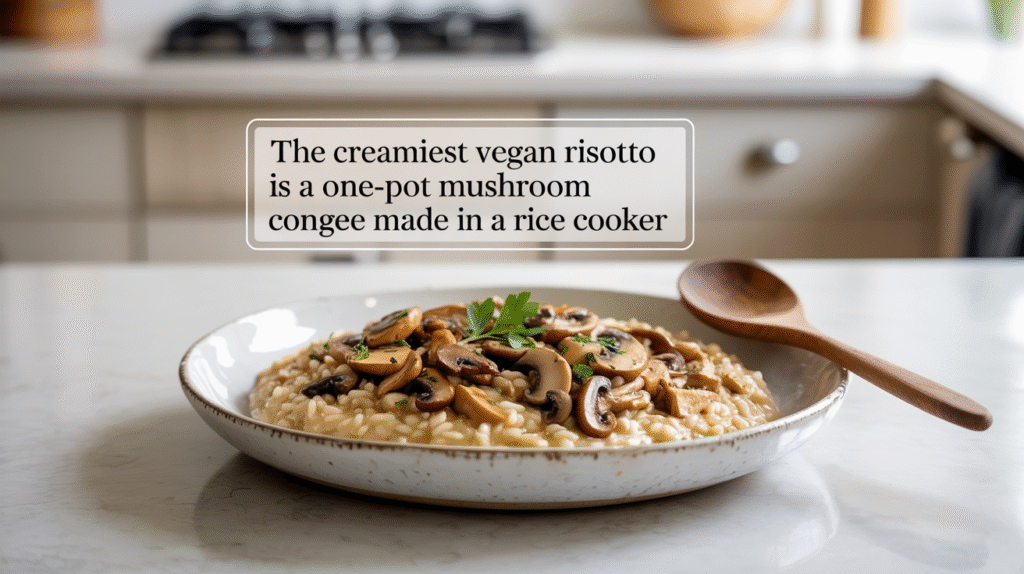 The Creamiest Vegan Risotto Is a One-Pot Mushroom Congee Made in a Rice Cooker