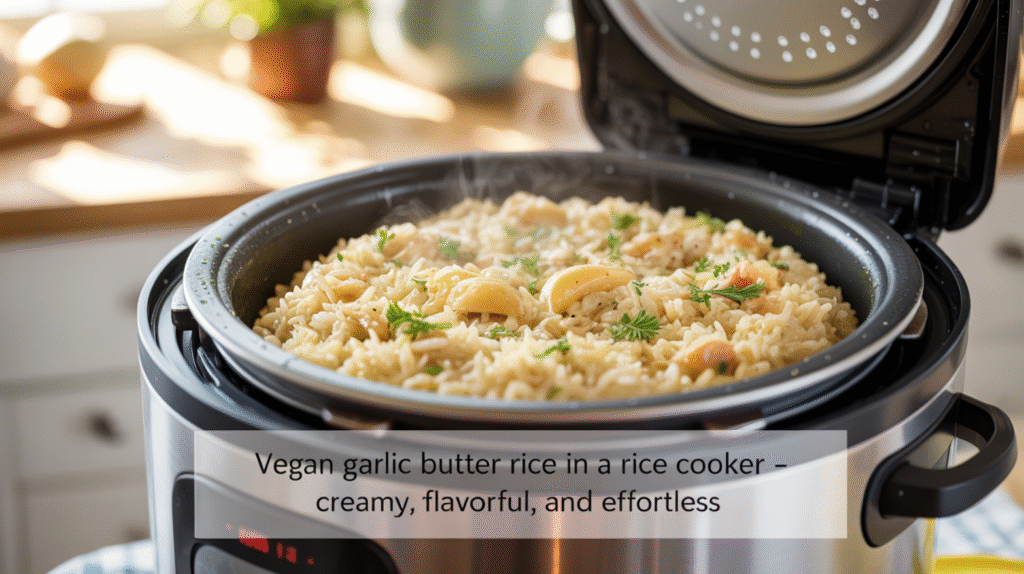 Vegan Garlic Butter Rice in a Rice Cooker - Creamy, Flavorful, and Effortless